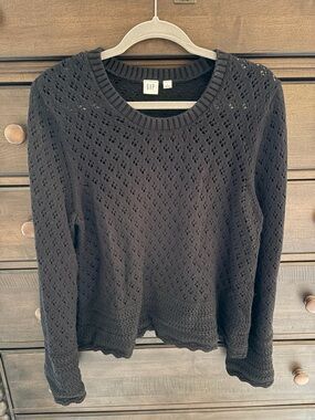 GAP Black Eyelet Crew Neck Sweater for Women